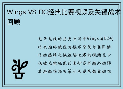 Wings VS DC经典比赛视频及关键战术回顾