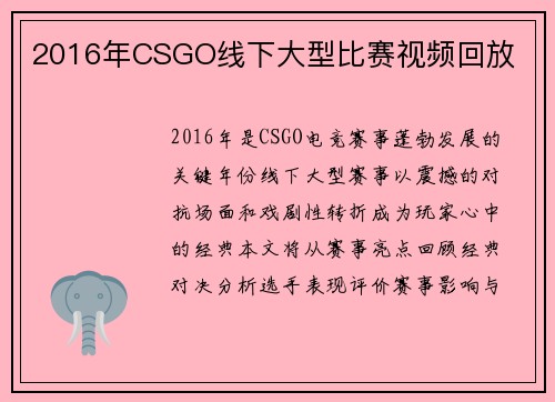 2016年CSGO线下大型比赛视频回放